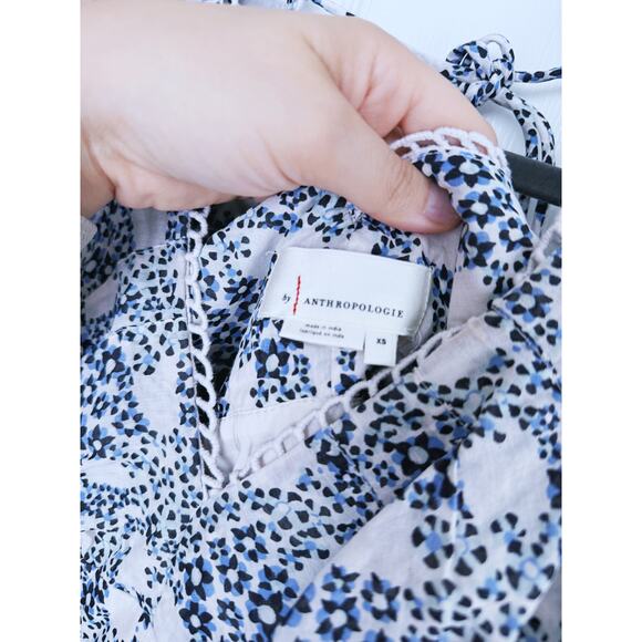 Anthropologie V-Neck Plunge Tunic Mini Dress Blue XS Cottagecore Boho Coquette - Picture 8 of 9